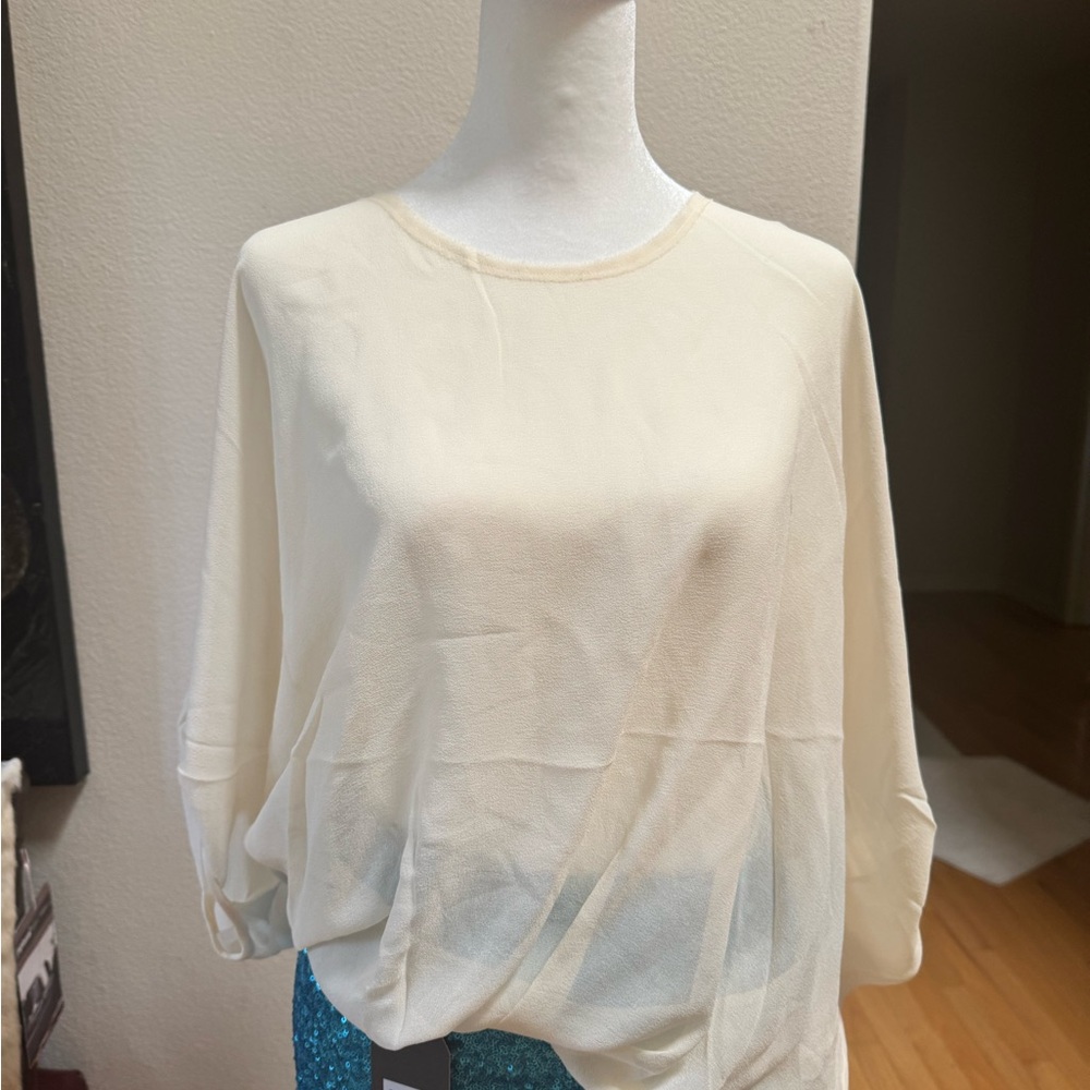 Cream 3/4 Sleeve Sheer Blouse